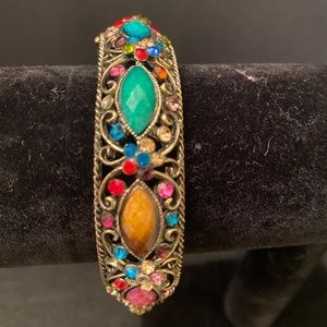 Multicolor Stone Hinge Cuff Bangle